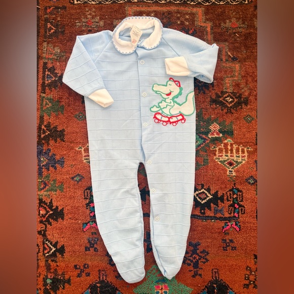 Vintage Other - VTG Baby Boy 70s 80s Teddy Bears Blue Footless Sleeper Size 3 months